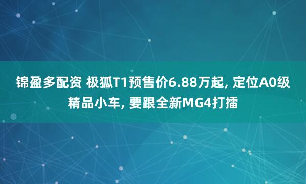锦盈多配资 极狐T1预售价6.88万起, 定位A0级精品小车, 要跟全新MG4打擂